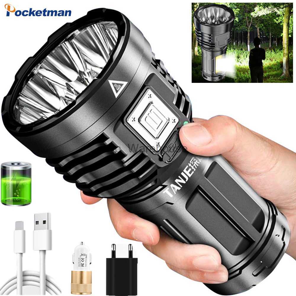 Torches Lampes de poche LED puissantes torche étanche extérieure lampe de poche LED à 8 cœurs avec lumière latérale lanterne rechargeable USB batterie intégrée HKD230902