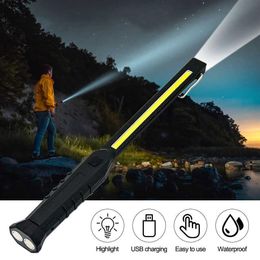 Torches rechargeables laves de COB LED LUMIÈRE LEIL SANSE CORDE SURCURISTIQUE MAGNÉTIQUE Long Light Lampe de poche Camping Outdoor Ligh267p