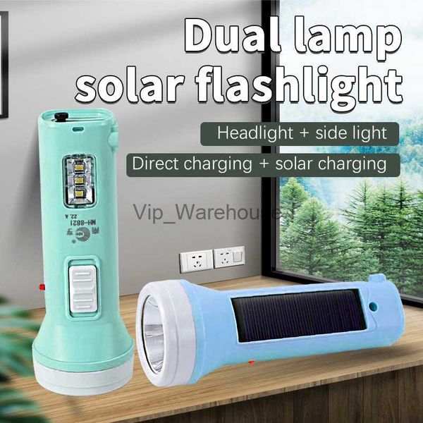Torches Lampe de poche solaire Portable LED Torche de poche Lumière extérieure Lanterne domestique Batterie intégrée rechargeable HKD230902