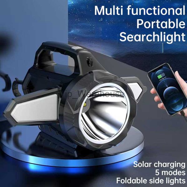 Torches Lampe de poche forte torche de charge solaire extérieure lumineuse et de grande capacité lumière LED longue portée projecteur portable domestique HKD230902