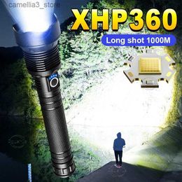 Torches Super haute puissance XHP 360 Ultra puissant Rechargeable forte lampe de poche Led Usb charge Led lanterne main torche 18650/26650 Q231130