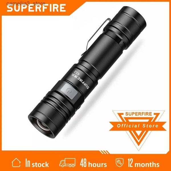 Torches SUPERFIRE A12 15W EDC Zoomable lampe de poche 18650 batterie USB C torche Camping pêche lanterne 920LM meilleur choix Flash lumière Q231013