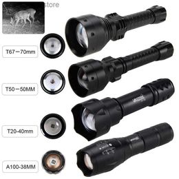 Zaklampen T67 T50 T20 500 yards 70mm/50mm/40mm Lens Zoombare Infrarood Zaklamp Tactische IR 850nm 940nm 1-Modus Nachtzicht Jacht Zaklamp Q231130