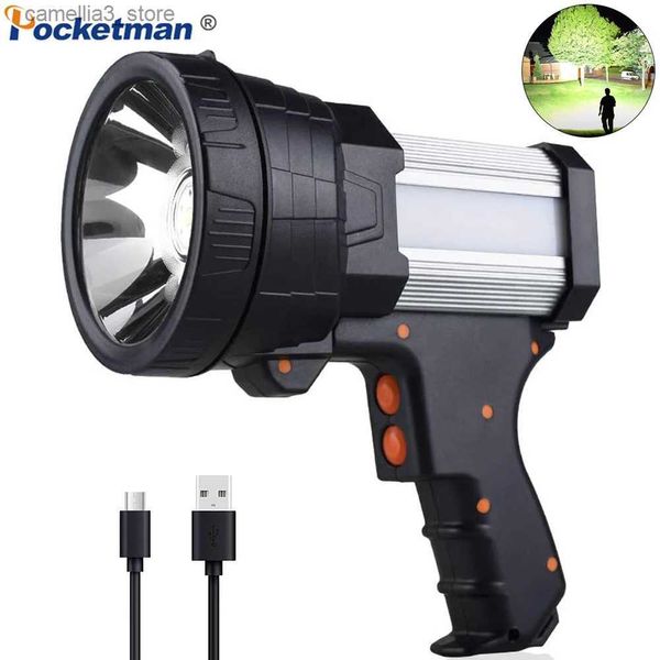 Torches USB Rechargeable Pocketman lampe de poche tactique lampe de poche lumière de travail 10000mAh longue durée projecteur de poche projecteur torche Q231130