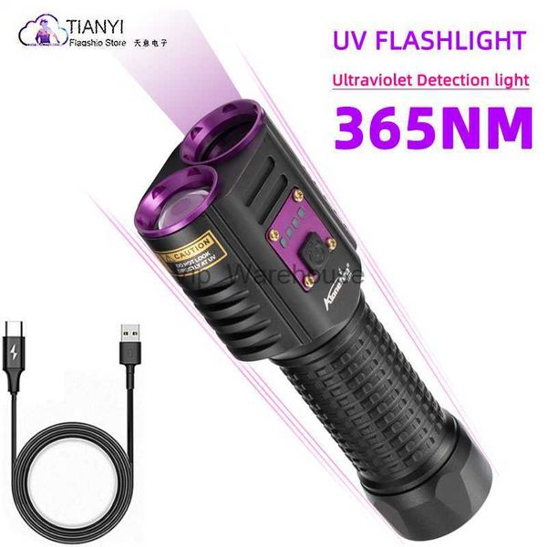 Antorchas Lámpara de pegamento de curado UV Identificación del hogar Agente fluorescente Luz púrpura 365NM Linterna impermeable de alta potencia HKD230902