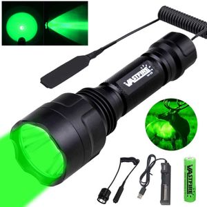 Torches Vastfire C8 professionnel vert LED lampe de poche de chasse tactique 1-Mode torche USB lanterne rechargeable puissance par 18650 batterie Q231130