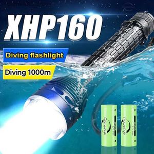 Torches XHP160 lampe de poche de plongée professionnelle IPX68 torche LED étanche lumière blanche sous-marine 1000 m L2 lanterne sous-marine Q231013