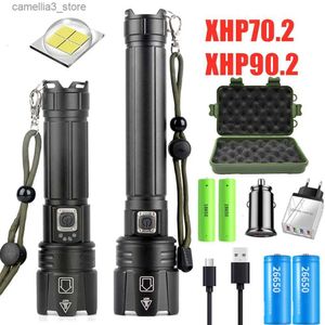 Zaklampen XHP90.2 Krachtige 26650 LED-zaklamp USB oplaadbaar XHP70.2 Tactisch licht 18650 Zoombare waterdichte zaklamp Q231013