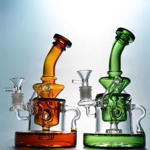 Tornado Recycler Dab Rig Showerhead Perc Percolator Klein Recycler Bongs de vidrio Tuberías de agua Plataformas petroleras de base pesada con tazón 14 mm Junta hembra