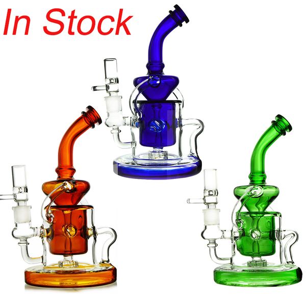 Tornado Recycler Glass Bongs Showerhead Perc Dab Rig Klein Recycler Oil Rigs Green Blue Amber Heavy Hookah Base Fab Egg Tubería de agua con recipiente de vidrio