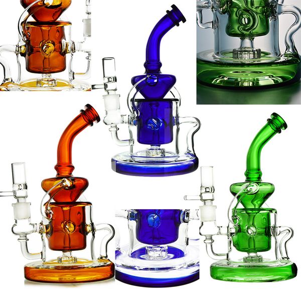 Tornado Recycler Narguilés Dab Plate-forme pétrolière Klein Recyler Bong en verre Showehead Perc Bongs Base lourde 14,5 mm Tuyaux d'eau à joint femelle 4 mm d'épaisseur