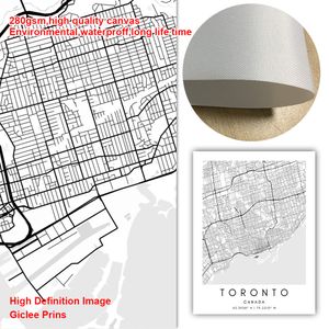 Toronto Map Canvas Impression minimaliste mural art personnalisée MAPLE CITALLE CITY MATE NORDIQUES ET IMPRESS