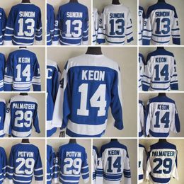 Toronto Maple''leafs''movie Retro CCM Hockey 13 Mats Sundin 14 Dave Keon 29 Mike Palmateer Herren Sticktrikot Weiß Blau 2587