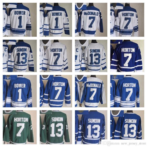 Film CCM Maillots de Hockey sur Glace Vintage 7 Bill Barber 13 Mats Sundin 1 Maillot Cousu Johnny Bower