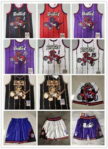 TorontoRaptorsShorts heren Throwback basketbalshorts basketbalshirt met zak 15 VinceCarter Tracy 1 McGrady Purplec ustom Heren dames