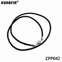 Couples 3mm noir véritable cuir tissage collier bricolage en acier inoxydable bijoux accessoires 20 pièces ZPP042