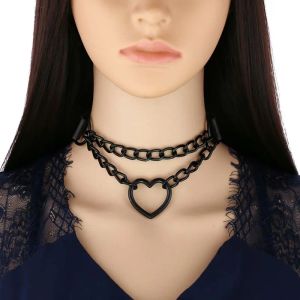 Draaimomenten Decopunk Gothic Harajaku Zwart Hart Ketting Lederen Choker Kraag Punk Kettingen voor Vrouwen Meisjes Chocker Emo Heks Sieraden