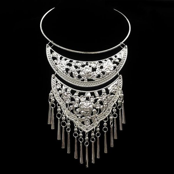 Torques LosoDo Tailandia retro nacional exagerado boho miao collares de plata ahueca hacia fuera el collar de las mujeres al por mayor pusheen bijuteria