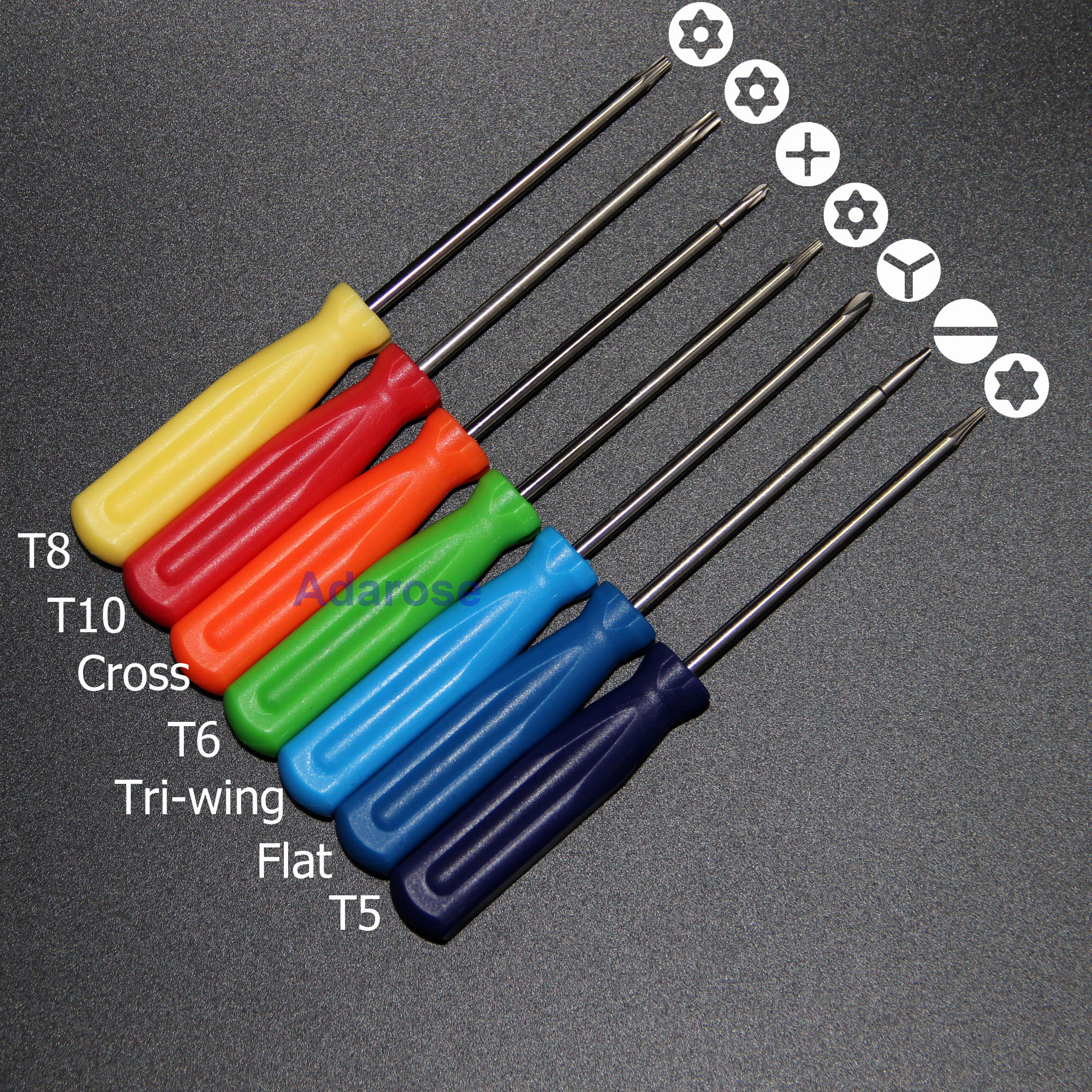 7 sztuk / zestaw Torx T5 T6 T8 T10 Cross Tri-Wing Flat Shape Wkrętak Narzędzie do naprawy telefonu komórkowego lub Xbox 360