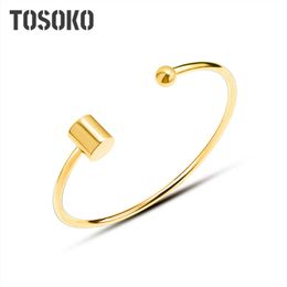 Joyería de acero inoxidable Tosoko, pulsera de bola de acero de ladrillo dorado, apertura de alambre suave, giro de la pulsera para mujer Bsz199 Q0717