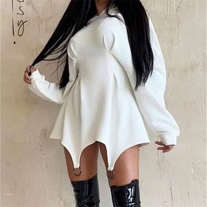Tossy Mode À Capuche Pour Les Femmes Blanc Taille Wrap Moulante Mini Printemps À Manches Longues Hoodies Sweat Robes 220803