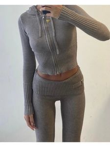 Tossy Knit Fashion Conjunto de 2 piezas Pantalones Sudadera con capucha Chándal Mujer Crop top Prendas de punto y pantalones para mujer Conjuntos Pantalones femeninos Trajes 240315