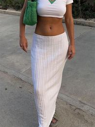 Tossy Zomer Gebreide Lange Rok Dames Sexy Vakantiefeest Strand CoveUp Midi S Verlaagde Taille See Through Wrap Wit Maxi 230301