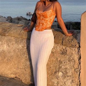 Tossy Summer Knit Long Skirts For Women Sexy Beach Cove Up Dress Party Outfits Dropped Waist See Through Wrap White Midi Skirt 220701