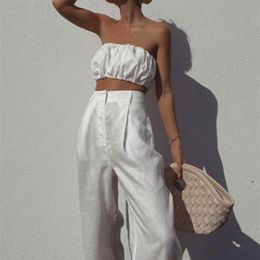 Tossy Tube Top en Pants White Set Sexy Party Outfits For Women Summer Club Casual Fashion Two -Piece Matching Sets High Street 220509