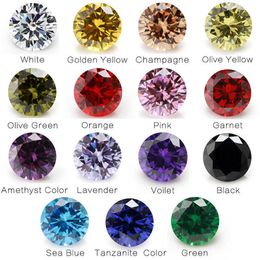 Total 15 pièces 4mm ~ 10mm 1 pièces par couleurs forme ronde en vrac zircon cubique CZ pierre précieuse synthétique H1015