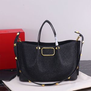 Bolso de mano, bolso de diseñador, bolso de compras grande, bolso de playa, bolso de lujo para mujer, bolso de moda con un hombro en V, billetera con remache, bolso cruzado, bolso de compras tejido a mano al por mayor