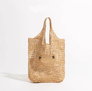 Bolso de mano Bolso de diseñador Bolso de paja Bolso de playa Malla de moda Tejido hueco para el verano Bolso de paja Bolso tejido de verano de albaricoque negro Bolso de vacaciones Bolso de compras de gran capacidad 08