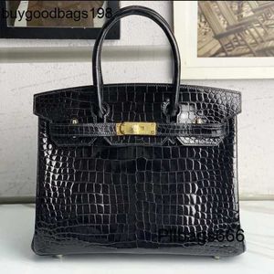 Sac fourre-tout sacs de créateurs de crocodile baie de peau 30 boucle argentée noire pure pure filetage de cire artisanale cousue hstyle brillant grande capacité