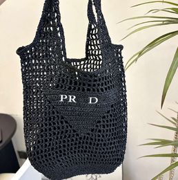 Tote Bag Designer Beach Hollow Out Shopping Mesh à grande capacité tissé pour la paille Black Abricot Summer Vacation Fashion