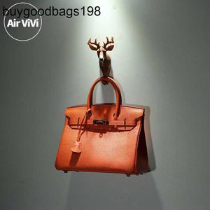 Tote Bag Designer Womens Handbags Bk Airvivi Man Personnalisé 2024 Springsummer New Top Layer Cowhide Cuir en cuir Orange Platinum Européen et Américain Style