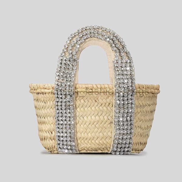 bolso de mano Bolso pequeño de ratán de moda Diseñador de diamantes de imitación Bolso de mimbre para mujer Bolso de playa de verano para mujer hecho a mano Cartera de Bali caitlin_fashion_bags