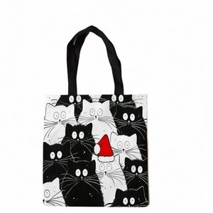 Sac fourre-tout pour femmes mignonnes Black Cat Shop Grocery réutilisable Girl Girl Gift Cott Linen Fabrics Tote Sacs 468Q #