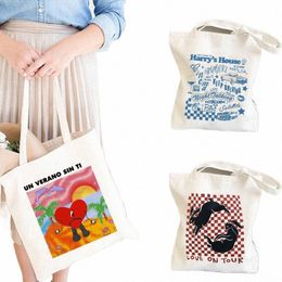 Tote Bag-Harry-Style-Harry's-House- Canvas Un Verano Sin ti Music Album Handbag Print Sac Bad Bunny Casual Hand Bags Shop H5DF #