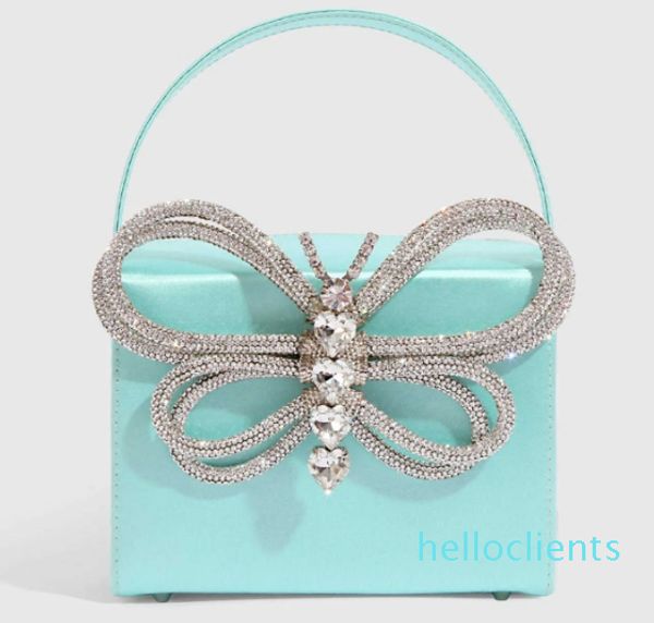 Sac fourre-tout petit carré papillon incrusté de diamant, boîte-cadeau à bandoulière unique, sacs portables en strass pour femmes