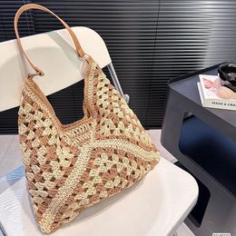 Tote Bag strozak Designer tas Luxe strandtas Boodschappentas Hoge kwaliteit Geweven voor de zomer Zwart abrikoos Outdoor Reizen Handtas met grote capaciteit Diamanten striktas 01