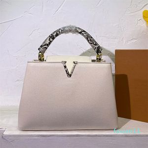 Draagtas Vrouwen Handtassen Portemonnee Crossbody Tassen Koeienhuid Lederen Bodem Nail Snake Vormige Handvat Lange Riem Vrouwen Schoudertassen 27/20 cm