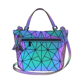 Bolso de mano con borlas geométricas para mujer, bolsos de calidad con asa, bolso de gran capacidad, bolsos de hombro luminosos, bandolera holográfica 240116