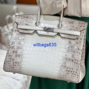 Bolsos de mano Bolso de cocodrilo del Himalaya Bolso de cuero de cocodrilo del Nilo blanco genuino del Himalaya Bolso de mujer Bolso hecho a mano con logotipo HBXYV6