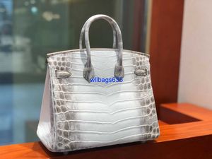 Bolsos de mano Bolso de cocodrilo del Himalaya Bolso de piel de cocodrilo genuino Empujador Bolso de platino Bolso del Himalaya Bolso europeo y americano para mujer grande B tiene logo HBMOXS