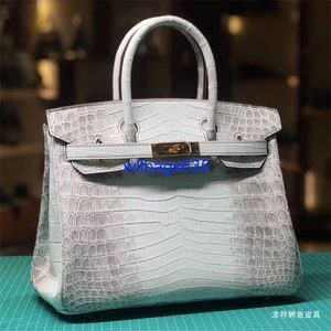 Sacs fourre-tout Sac à main en crocodile de l'Himalaya Véritable Talisman de dragon Sac pour femme en peau de crocodile blanc gris de l'Himalaya Sac en platine véritable Importé F ont le logo HBYI1J