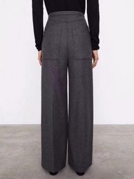 Tote * e-pantalones informales elásticos de cintura alta, mezcla de lana, pantalones de traje con pierna ancha recta, otoño/invierno, 2021