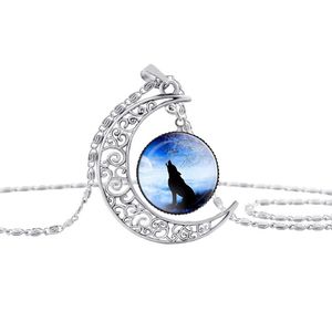 Totem Wolf Glass Cabochon Moon Time edelsteen ketting kettingen zilveren diermodellen mode sieraden voor vrouwelijke geschenken drop ship 5130