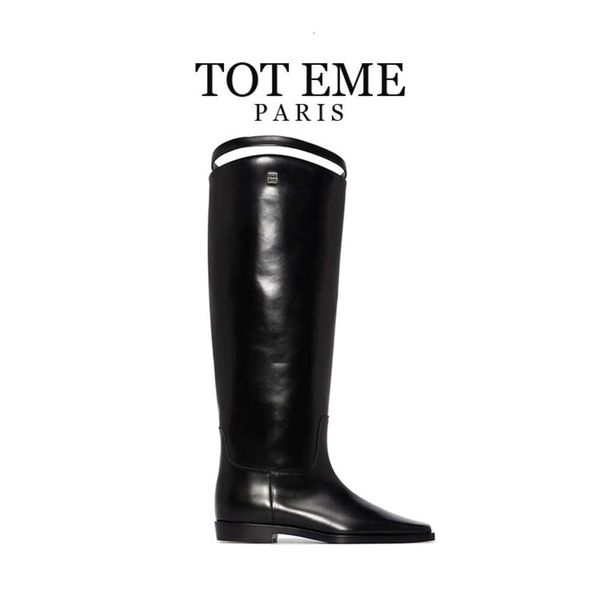 Bottes Toteme Chaussures pour Femmes Chevalier en Cuir de Veau Tête Carrée Fond Plat Haut Baril Bottes Longues Bottes de Cheval Bottes au Genou