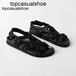 Chaussures de créateurs en toile Toteme Sandales Roman Souged Black Pure Original ~ Line de lin épais manuel de plage tissé en cuir