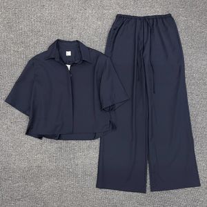 Toteme Camisa curta solta de algodão/calça de perna larga terno para mulheres
